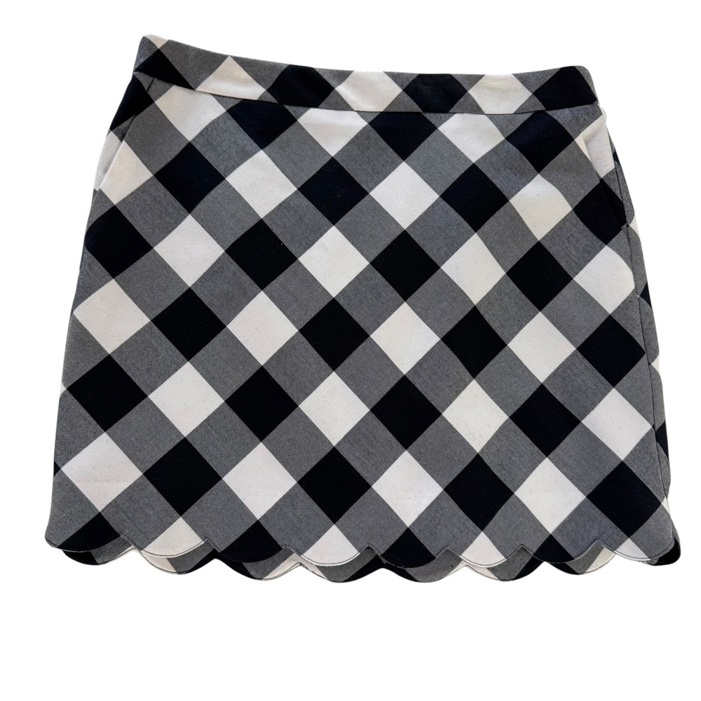 Crown & Ivy Womens Navy White Buffalo Check Scalloped Hem Skirt Size‎ 10 NWT